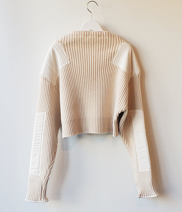 FUMIKA_UCHIDA/RIB KNIT PATCHED CROPPED SWEATER(OYSTER)