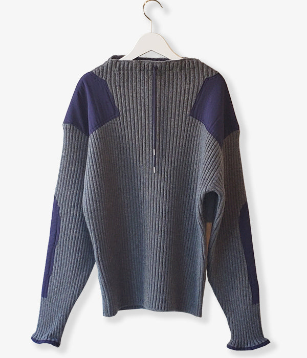 FUMIKA_UCHIDA/RIB KNIT PATCHED SWEATER(L.GREY)