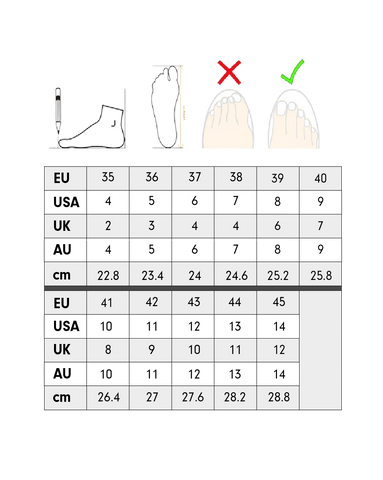 size guide for Sorte Heels and Boots