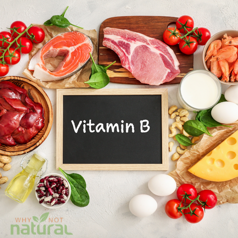 Image showing various vitamin B-rich foods such as eggs, nuts, and leafy greens to promote good health.