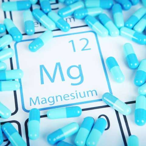 Image of magnesium and magnesium supplement pills on the periodic table