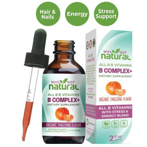 WhyNotNatural Dietary Supplement: B Complex+, all 8B vitamins, organic tangerine flavor.