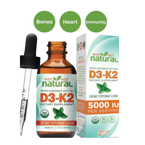 WhyNotNatural Dietary Supplement: D3-K2, with coconut mct oil, organic peppermint flavor.