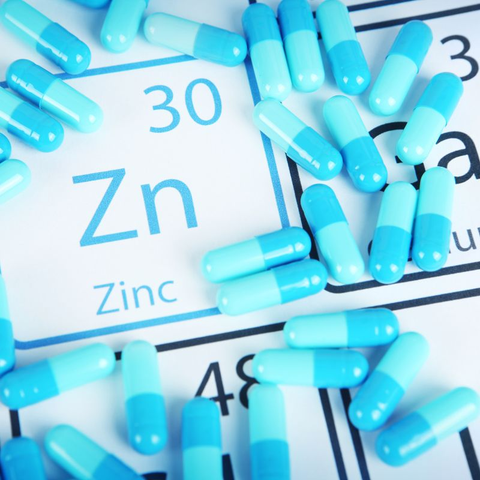 Image of zinc and zinc supplement pills on the periodic table