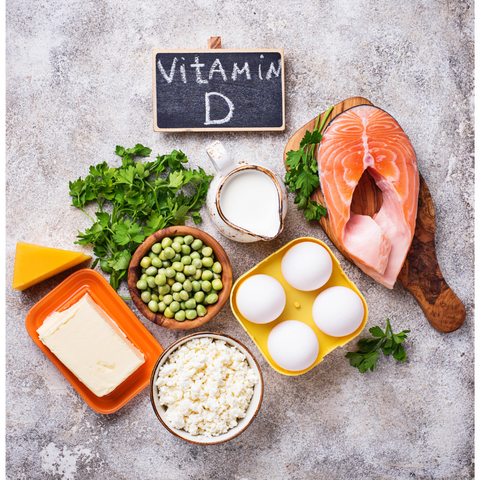 A table displaying various foods, including vitamin D-rich options.