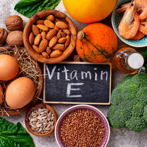 Foods that are rich in vitamin E, such as eggs, nuts, almonds, shrimp, and others.