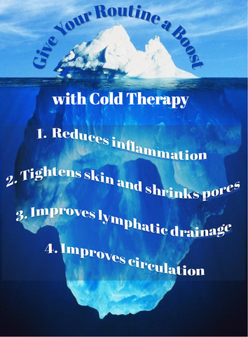 Image of iceberg overlain with words defining benefits of cold therapy for your skin