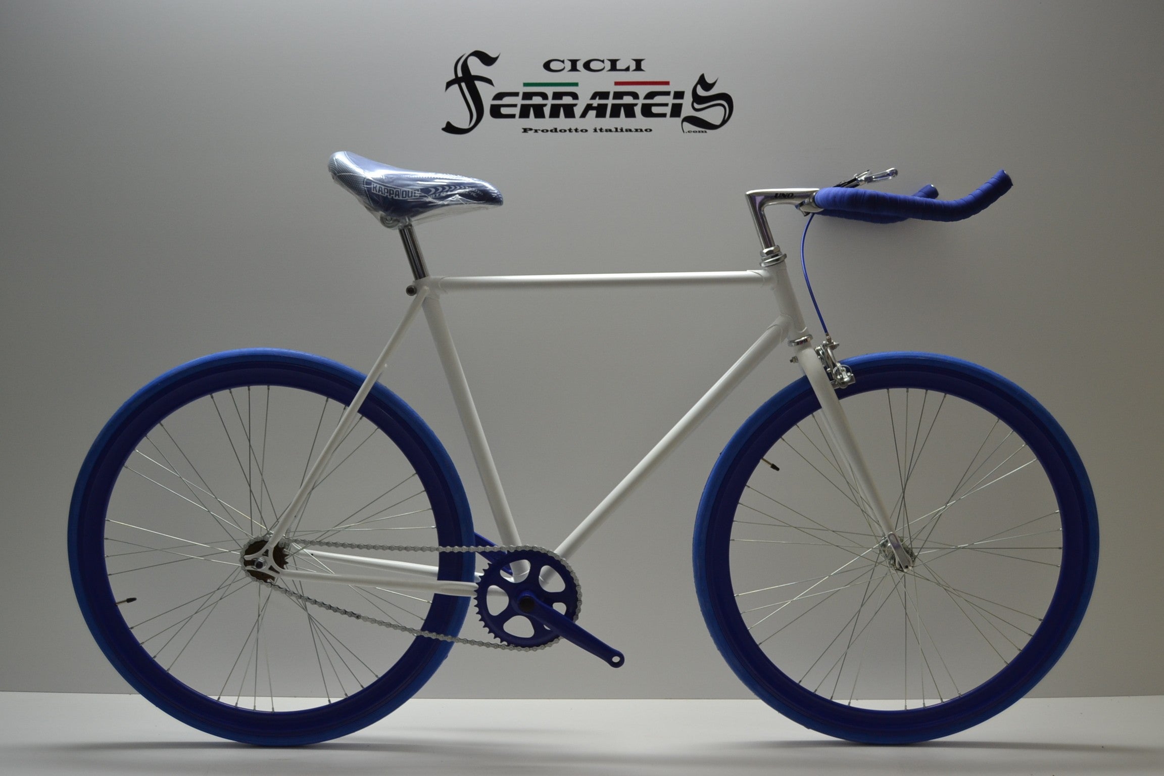 Bici fixed 28 bianco blu personalizzabile