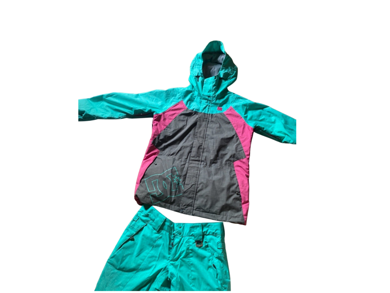 Ensemble ski DC Shoes haut S bas XS turquoise et gris