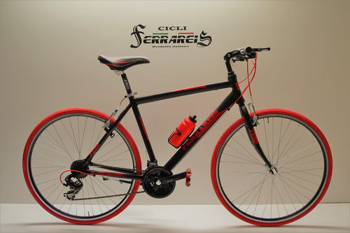 Bici ibrida 28 nero rosso personalizzabile
