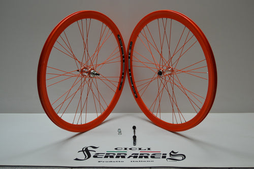 Ruote bici fixed 28x1.3/8-5/8 single speed scatto fisso arancio personalizzabile