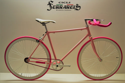 Bici fixed 28 rosa bianco personalizzabile