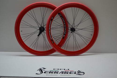 Ruote o cerchi 28 fixed 1v rosse Gipiemme contro pedale 40mm complete personalizzabile