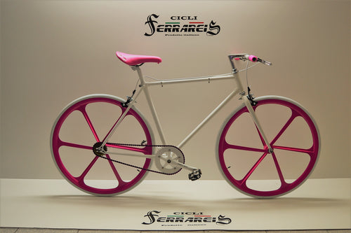 Bici fixed 28 bianco rosa personalizzabile