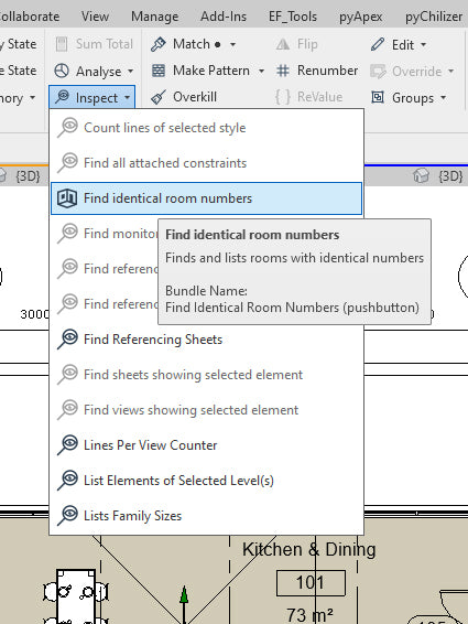 trouver des numéros de chambre identiques, fonction pyrevit