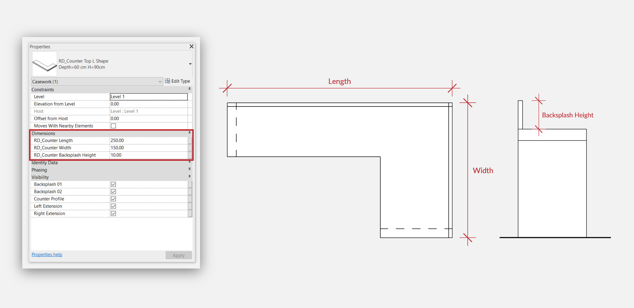 plan de travail de cuisine revit