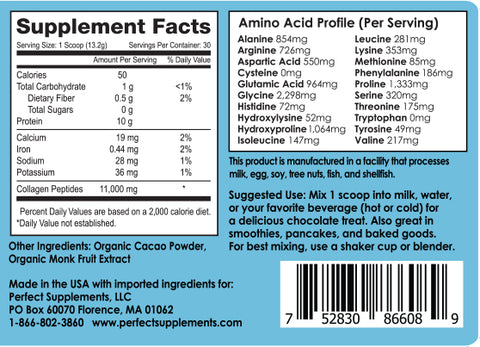 Chocolate Collagen Label Supplement Facts