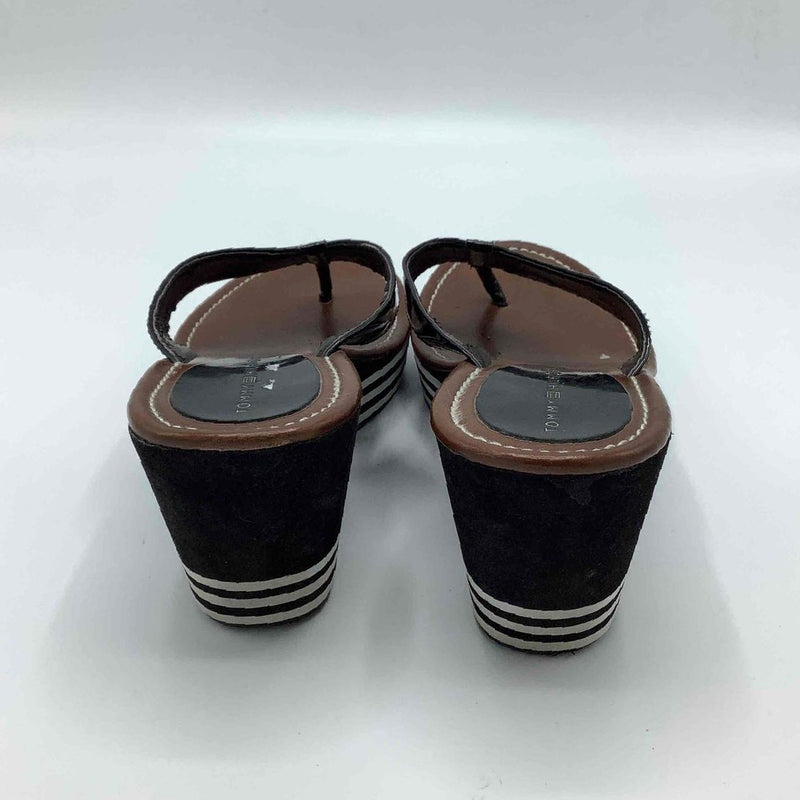 Tommy Hilfiger Stripe Black White Wedge Flip Flop Sandals - Women's Size 8
