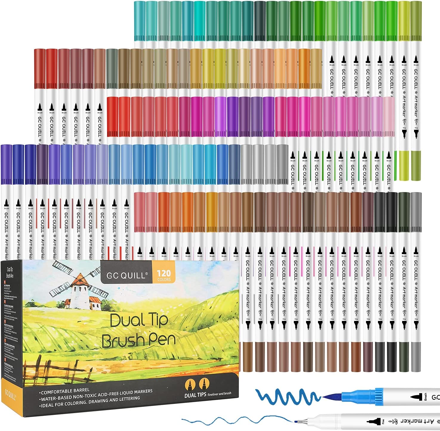 36 Colors Dual Tip Brush Pens Highlighter Art Markers 0.4mm Fine Liner –  hhhouu