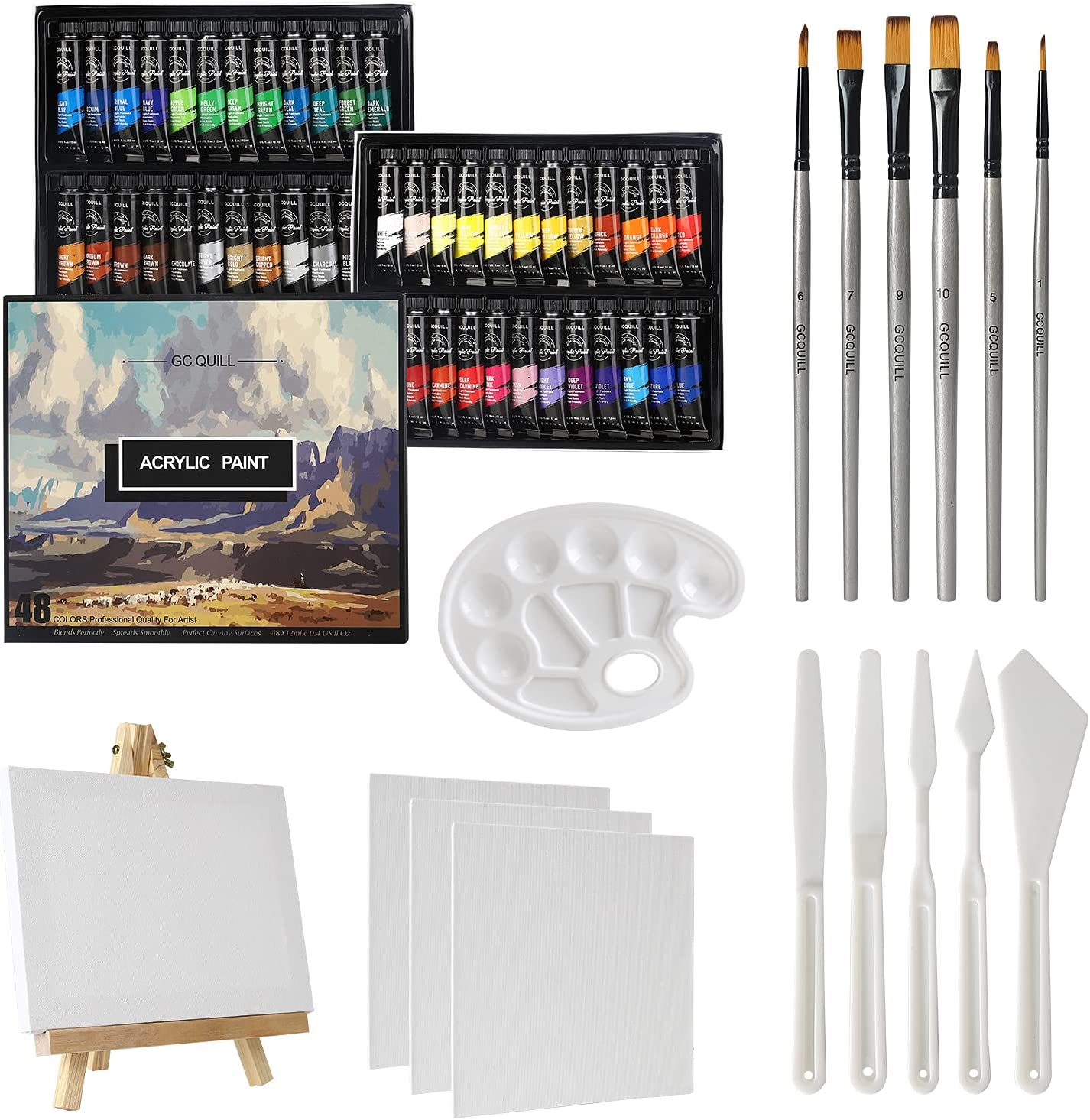 Acrylic Paint Set 12 Colors by Crafts 4 All Perfect for Canvas, Wood, Ceramic