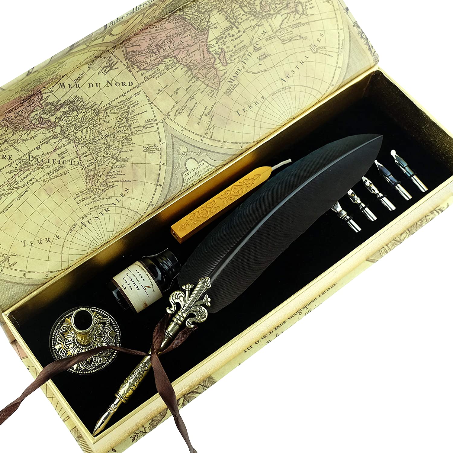 Antique Feather Writing Quill Pen Gold Pen Stem Calligraphy Pen Set 10 –  hhhouu