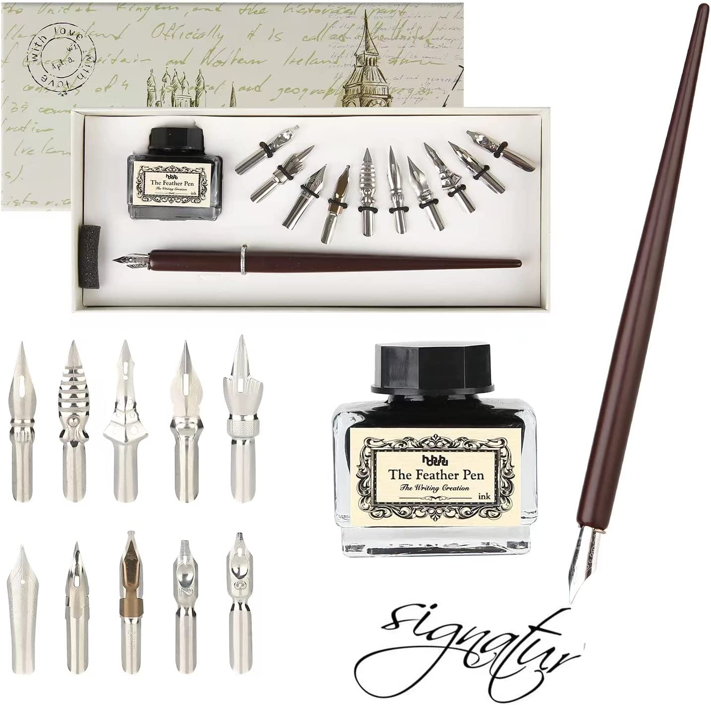 MU-02 Calligraphy Pen Set, Glass Dip Pen and Handcrafted Wooden Dip Pe –  hhhouu