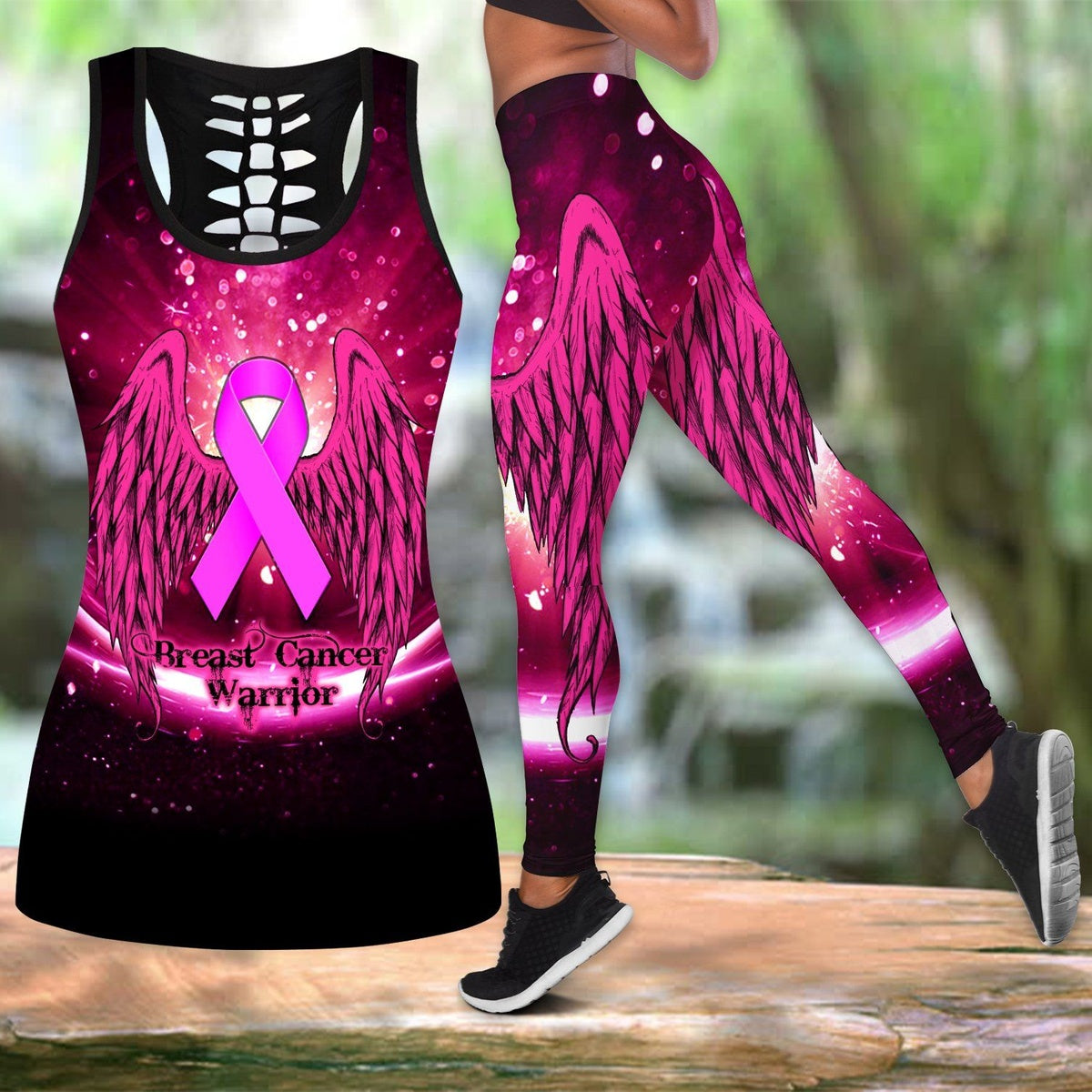 Breast Cancer Warrior Wing Legging Tanktop, Breast Cancer Awareness Legging Tanktop