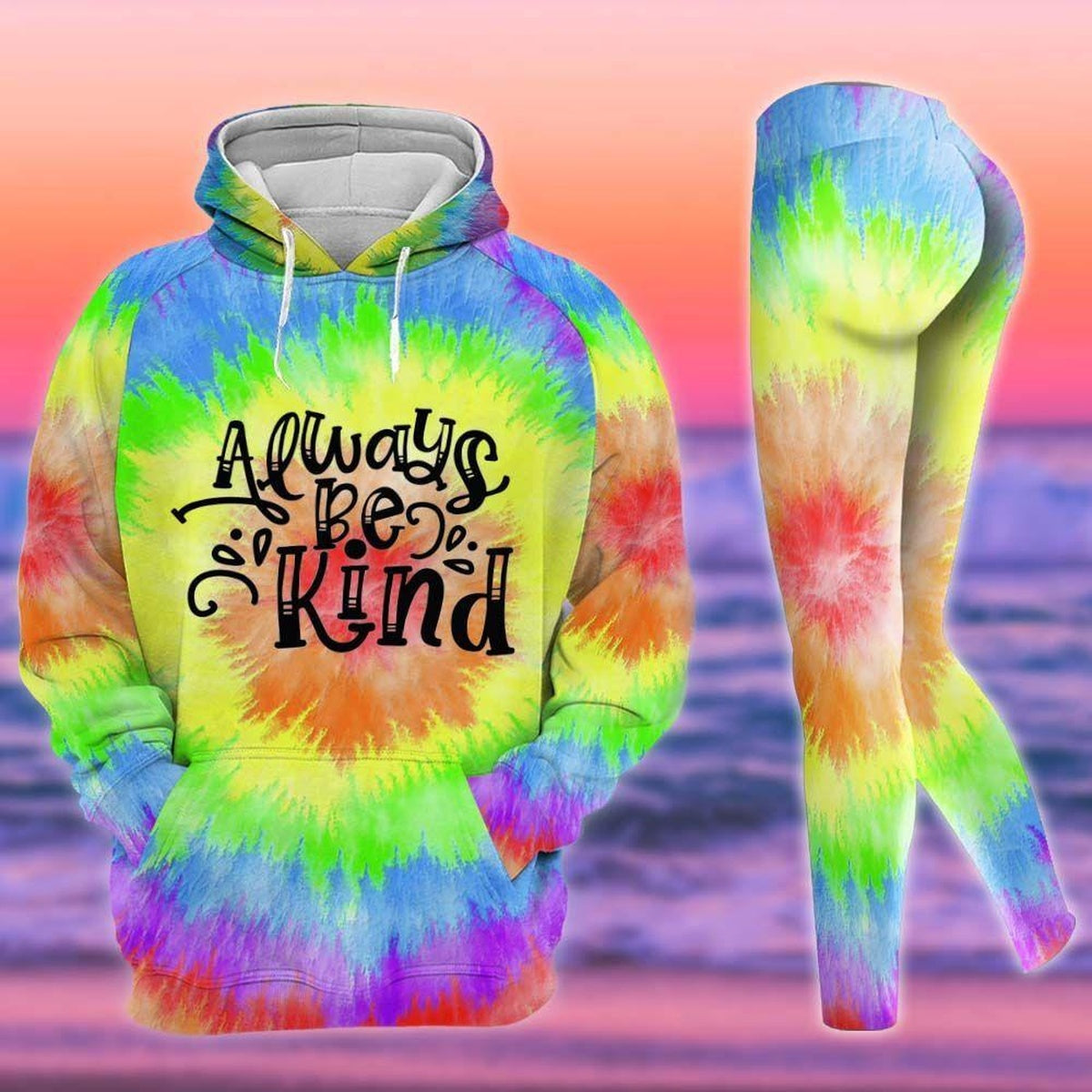 Tie Dye Always Be Kind Legging Hoodie , Tie Dye Legging Hoodie