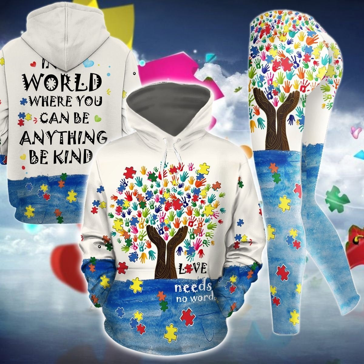 Autism In A World Where You Can Be Anything Legging Hoodie, Autism Awareness Legging Hoodie