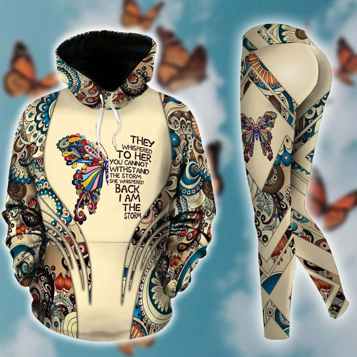 They Whispered To Her You Can’t With Stand The Storm Legging Hoodie ,Butterfly Legging Hoodie