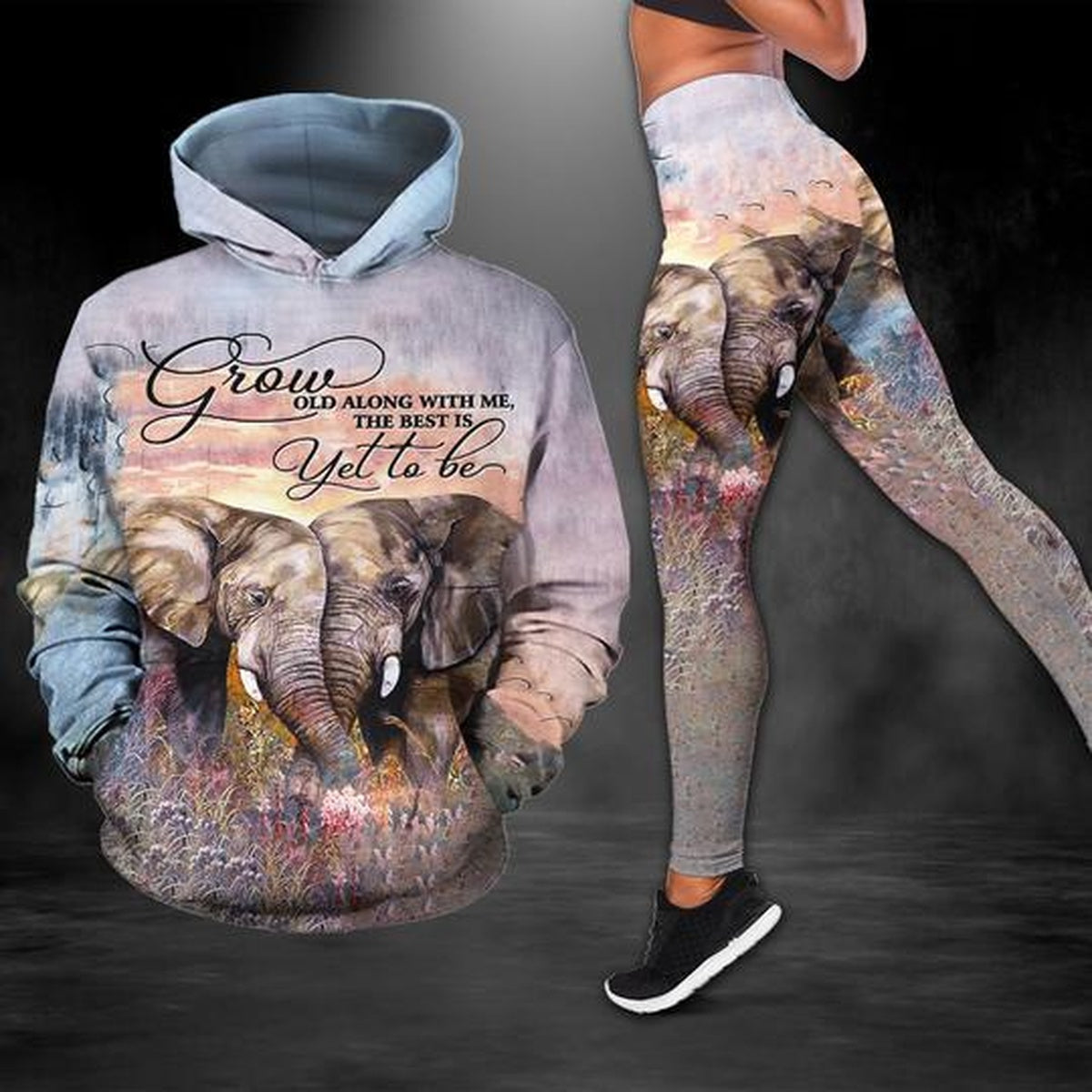Grow Old Along With Me The Best Is Yet To Be Couple Legging Hoodie ,Elephant Legging Hoodie