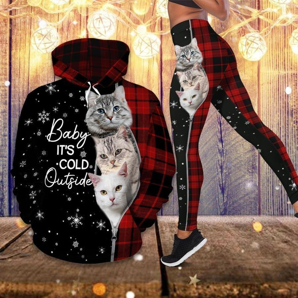 Baby Cat Itsold Red And Black Amazing Design Legging Hoodie, Cat Lover Legging Hoodie