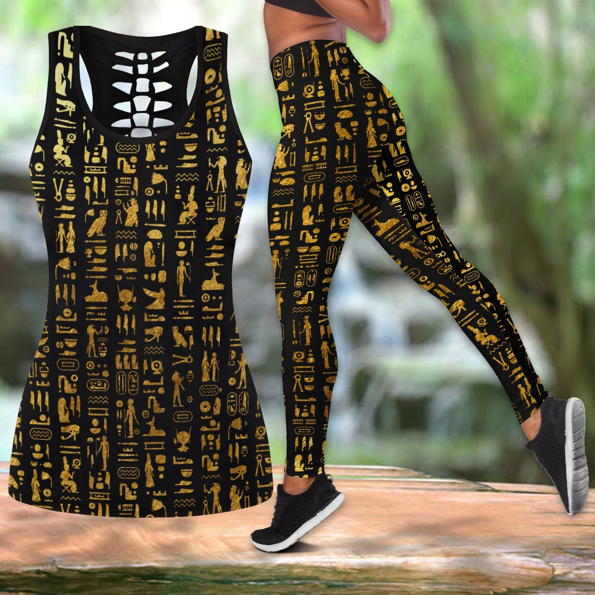 Hieroglyphs Black And Gold Legging Tanktop, Hieroglyphs Legging Tanktop