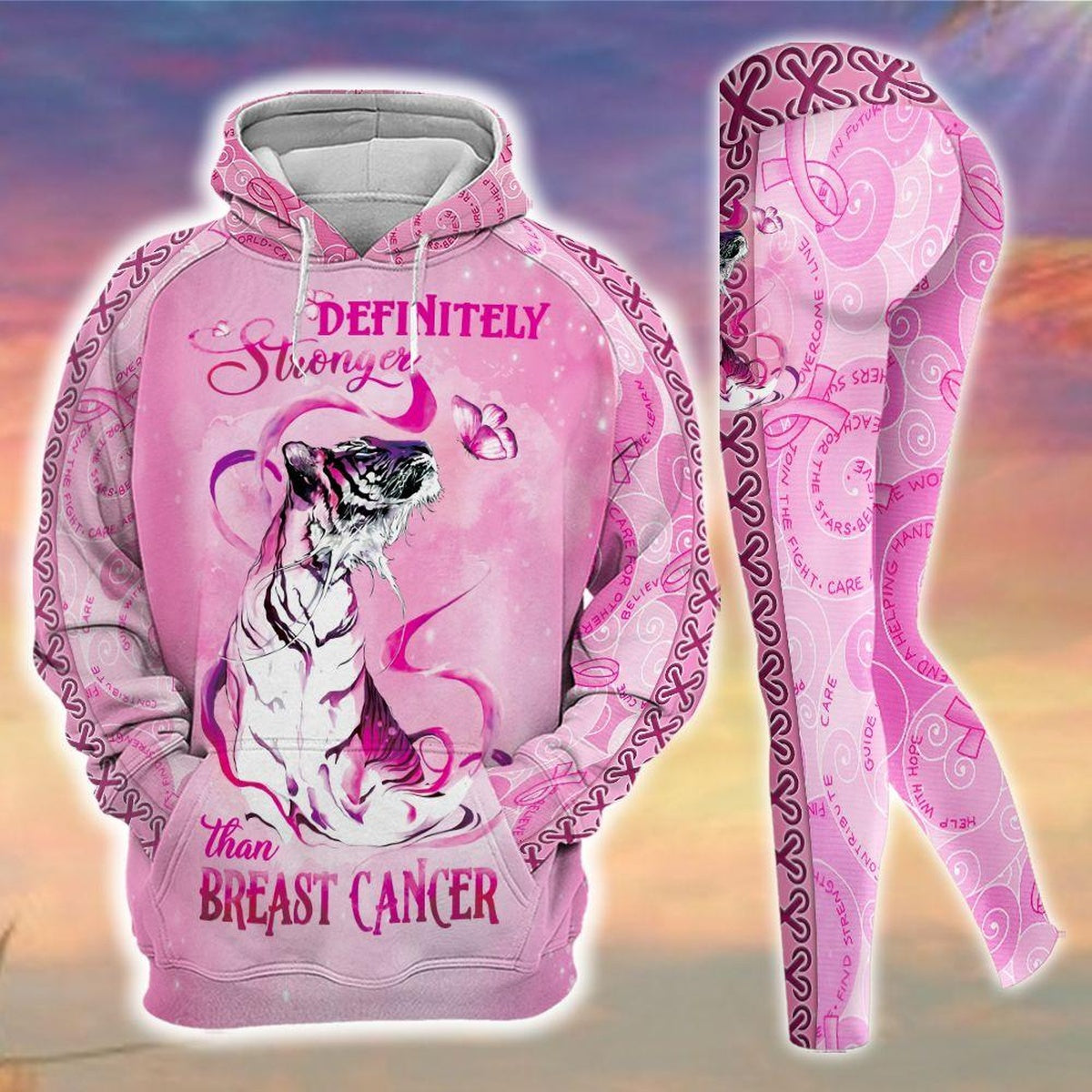 Tiger Definitely Stronger Than Breast Cancer Legging Hoodie , Tiger Legging Hoodie
