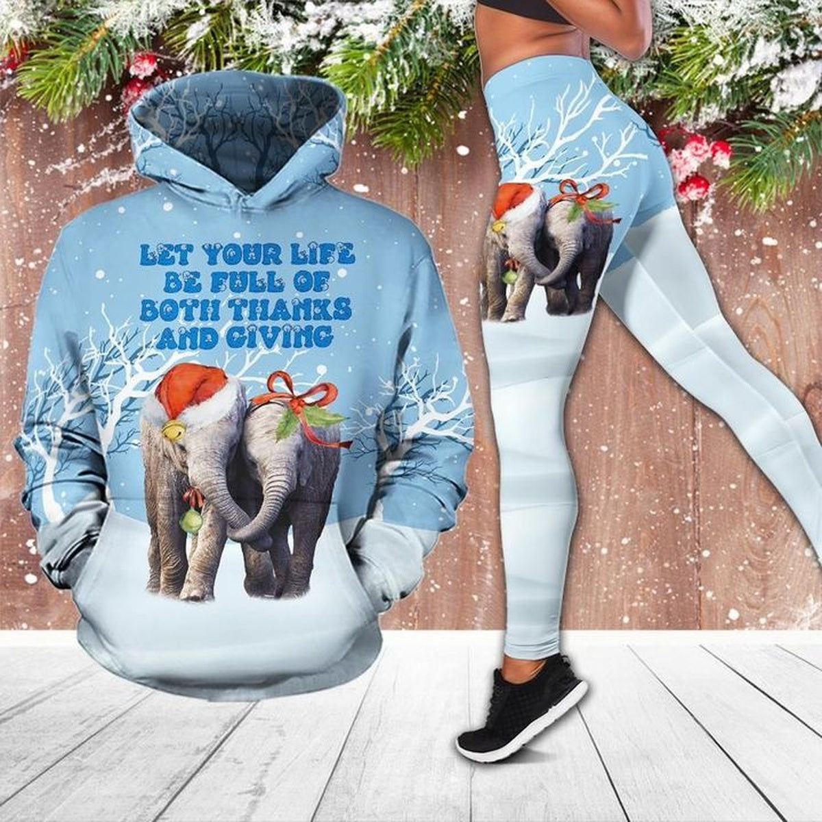 Elephant Turquoise Let Your Life Couple Legging Hoodie , Elephant Legging Hoodie