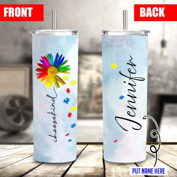 Personalized Sunflower Autism Choose Kind Autism Awareness Skinny Tumbler