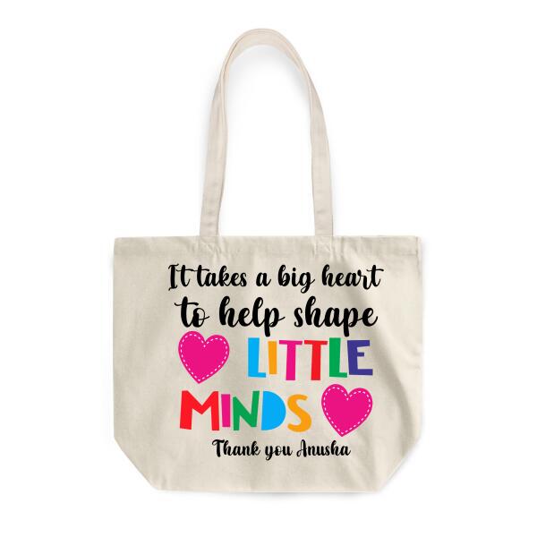 Personalized Teacher Canvas Total Bag It Takes A Big Heart To Help Shape Little Minds