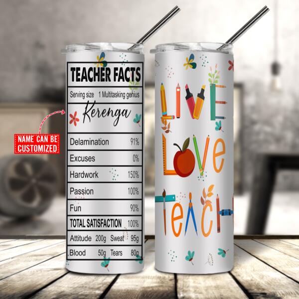 Personalized Teacher Skinny Tumbler – Live Love Teach, Thank You Gift Idea For Teacher