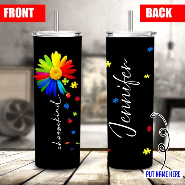 Personalized Sunflower Autism Choose Kind Autism Awareness Skinny Tumbler