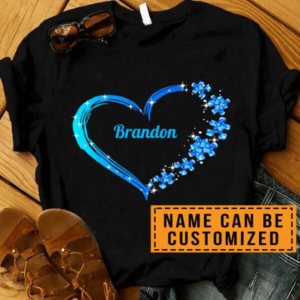 Personalized  Autism Puzzle Blue Heart Shirt