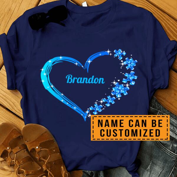 Personalized  Autism Puzzle Blue Heart Shirt