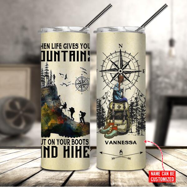 Personalized Hiking Skinny Tumbler – When Life Gives You Mountains