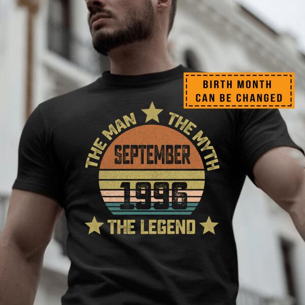 Birth Month Can Be Changed – 25th Birthday Gift Shirt, Vintage 1996 The Man The Myth The Legend T-Shirt