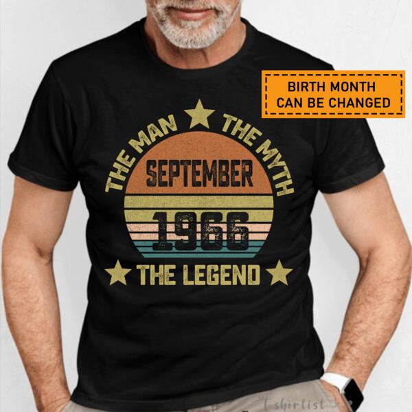 Birth Month Can Be Changed – 55th Birthday Gift Shirt, Vintage 1966 The Man The Myth The Legend T-Shirt