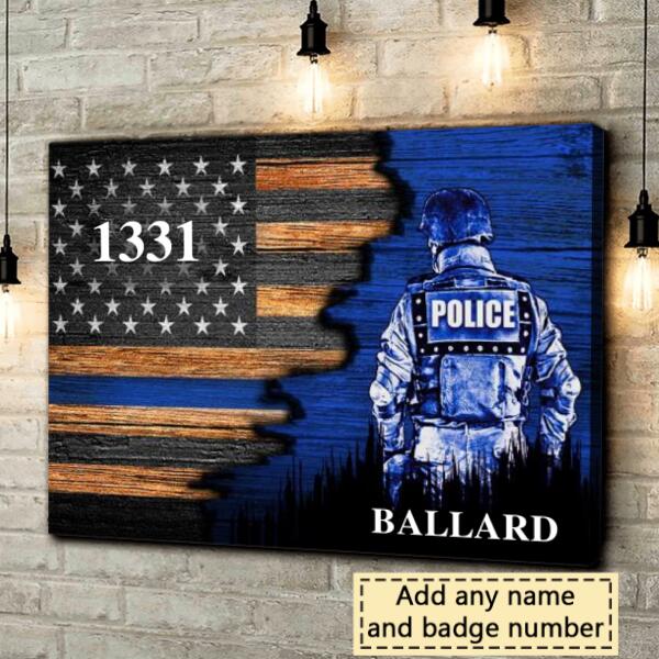 Personalized Police Officer Suit Thin Blue Line Canvas