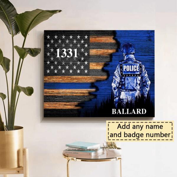 Personalized Police Officer Suit Thin Blue Line Canvas
