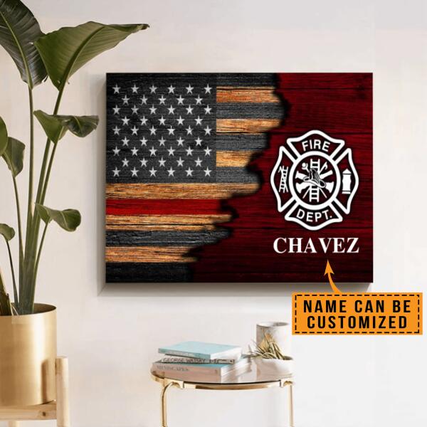 Personalized Firefighter Canvas – Thin Red Line American Flag