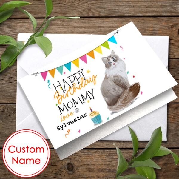 Personalized Siberian Cat Birthday Card From The Cat For Mum Dad Or For The Cat