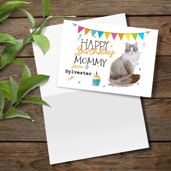 Personalized Siberian Cat Birthday Card From The Cat For Mum Dad Or For The Cat
