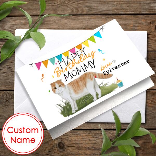 Personalized Scottish Fold Cat Birthday Card From The Cat For Mum Dad Or For The Cat